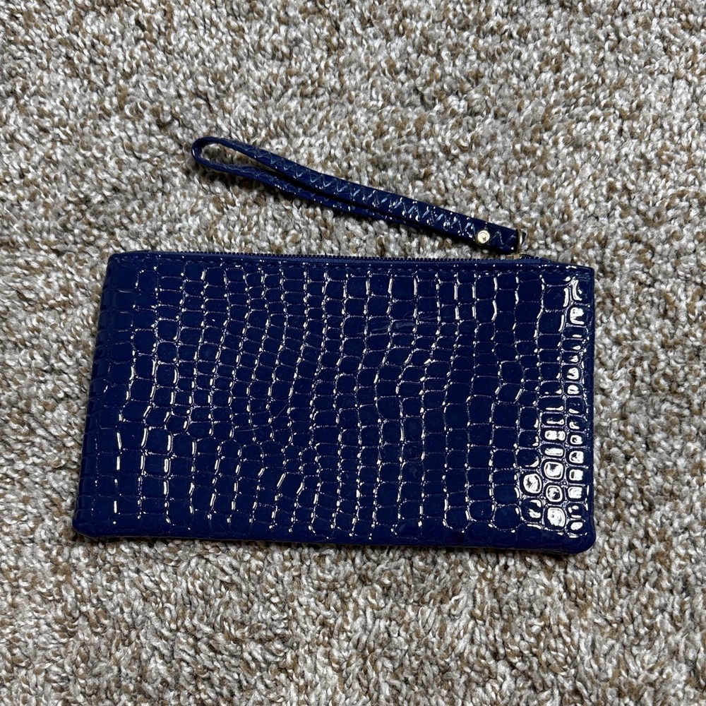 Elegant Blue Crocodile Embossed Wristlet